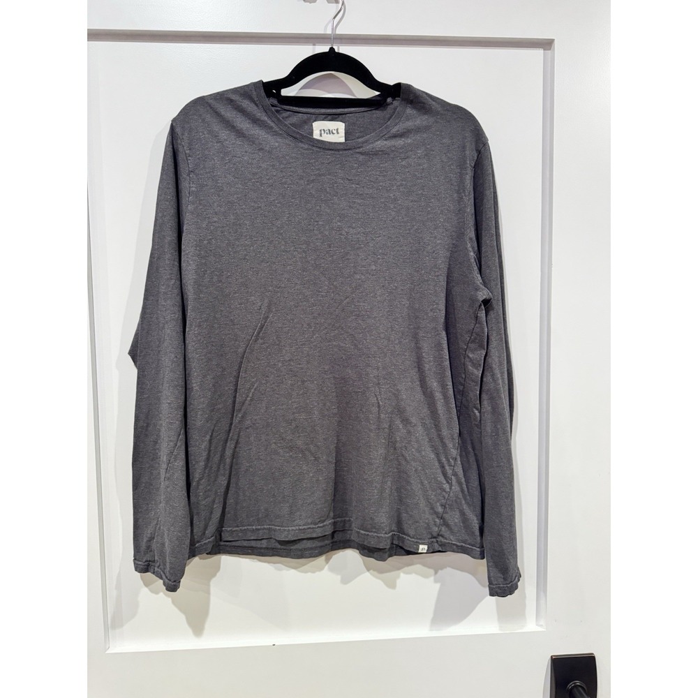 Pact T Shirt Size Large Womens Charcoal Organic Cotton Long Sleeve Crewneck Tee